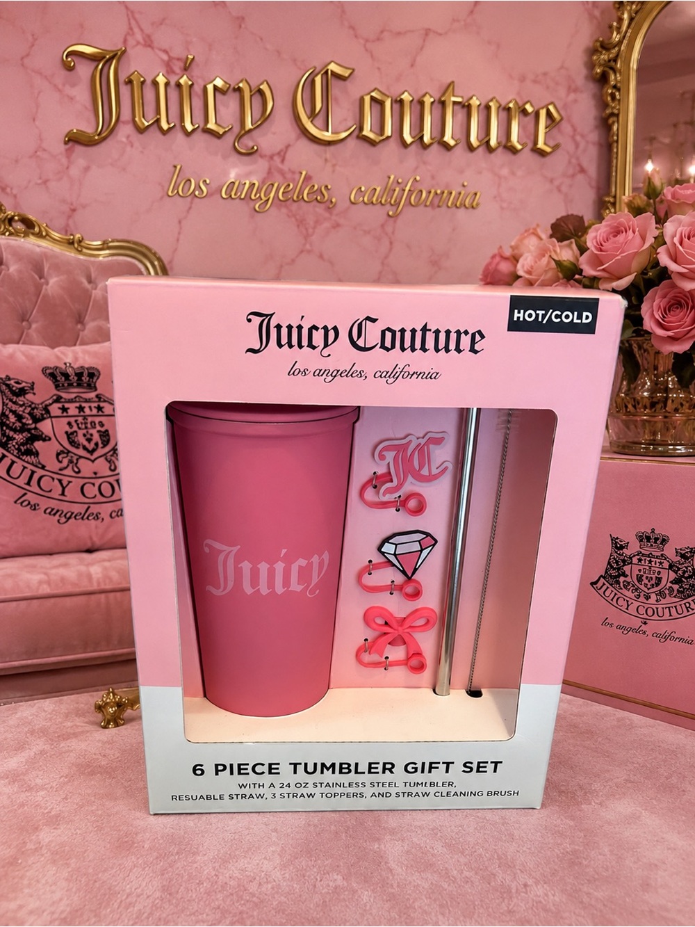 Juicy Couture Hot/Cold Tumbler Gift Set with Straw Toppers